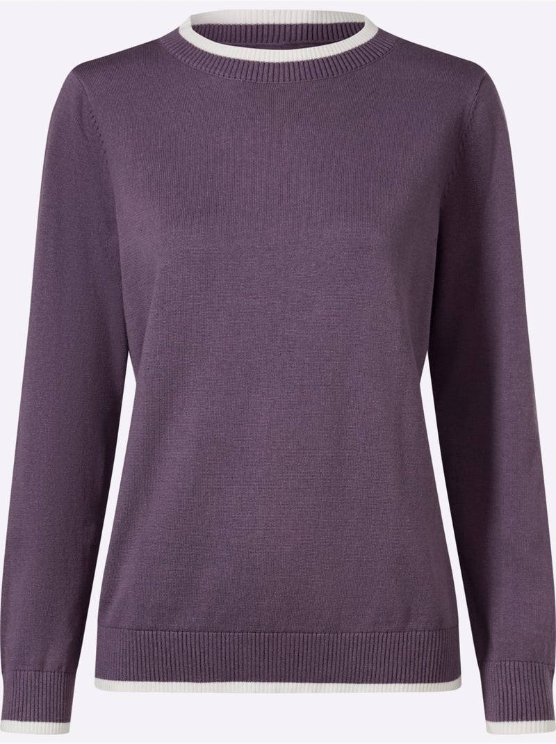 Pull à manches longues pur coton - taille standard - moda vilona Écru/Violet - Kiabi