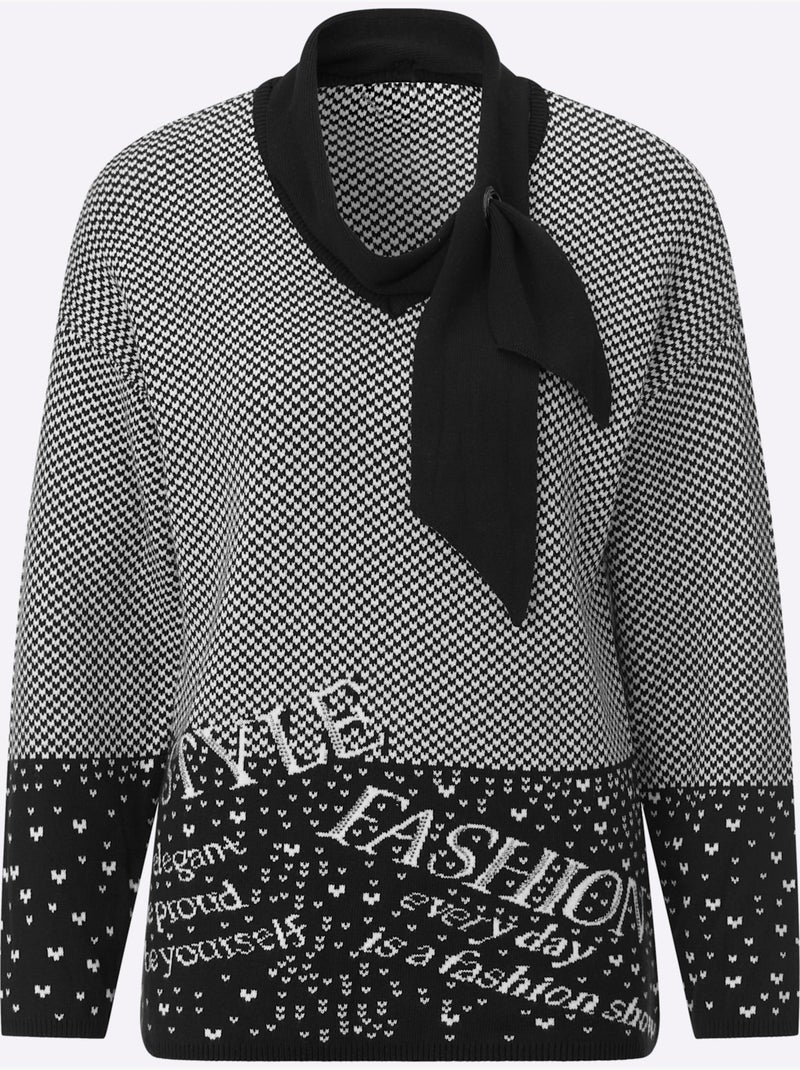 Pull à Manches Longues Qualité Coton Et Modal Agréable à Porter - Taille Standard - Helline Noir Ecru - Kiabi