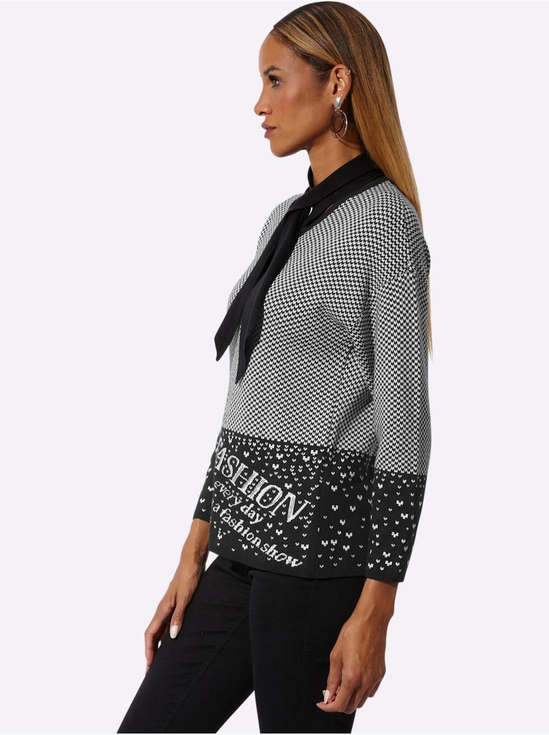 Pull à Manches Longues Qualité Coton Et Modal Agréable à Porter - Taille Standard - Helline Noir Ecru - Kiabi