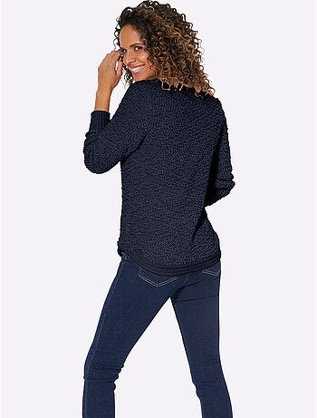Pull en fil fantaisie doux avec col rond et manches longues - taille standard - witt