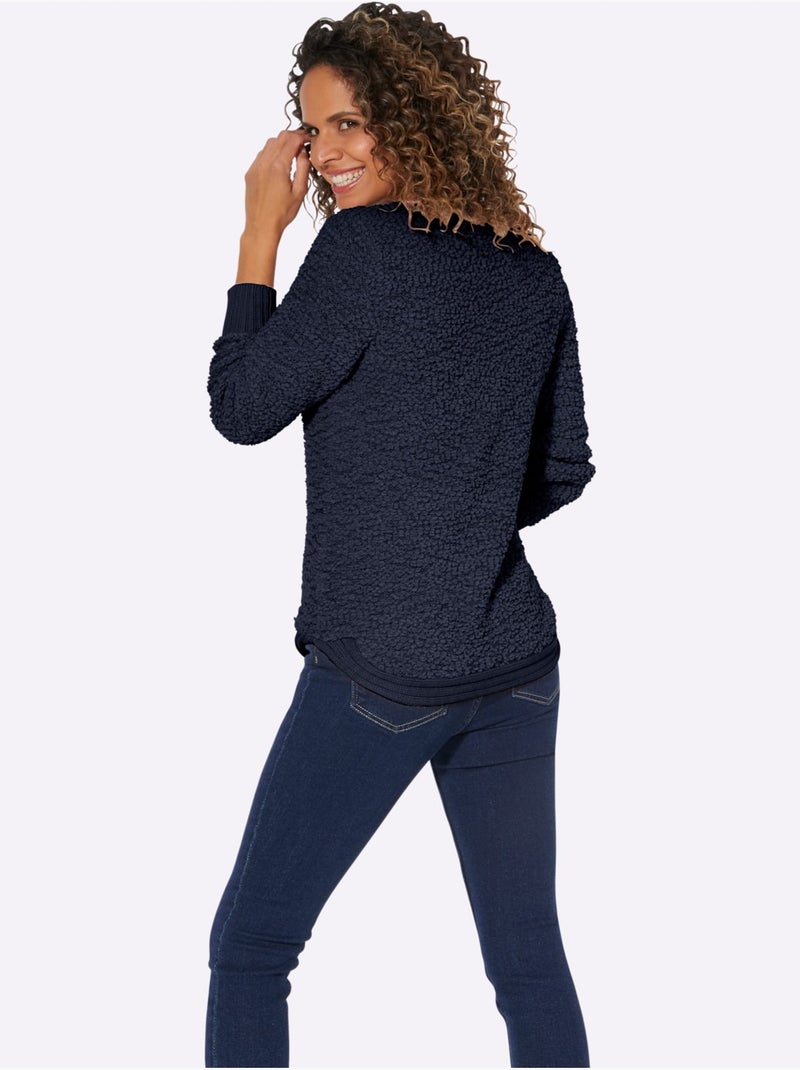 Pull à manches longues qualité tricotée douce - taille standard - witt Bleu marine - Kiabi