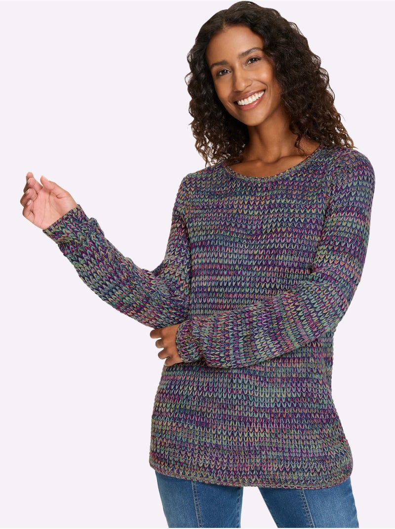 Pull à Manches Longues Superbe Fil Multicolore - Taille Standard - Helline Bleu Rose - Kiabi