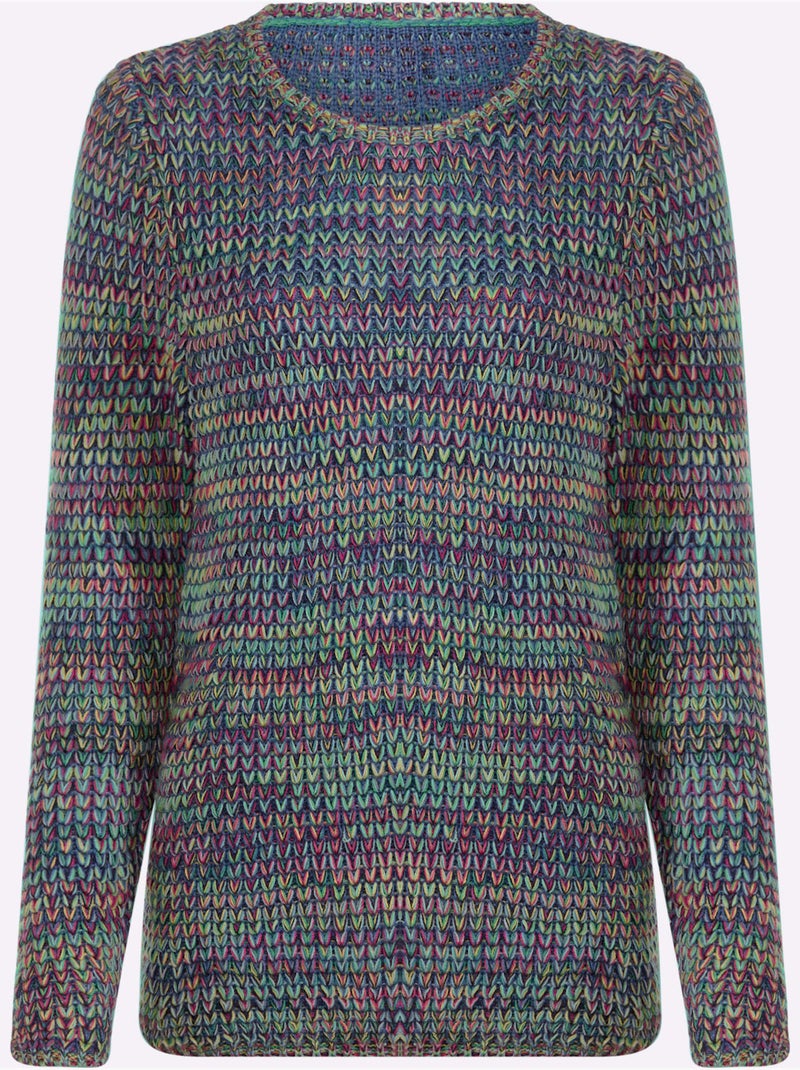 Pull à Manches Longues Superbe Fil Multicolore - Taille Standard - Helline Bleu Rose - Kiabi