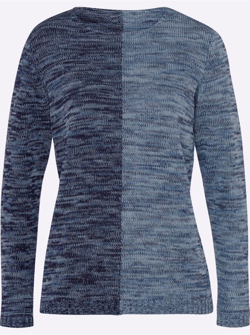 Pull à Manches Longues Tricot Chiné - Taille Standard - Moda Vilona Bleu marine - Kiabi