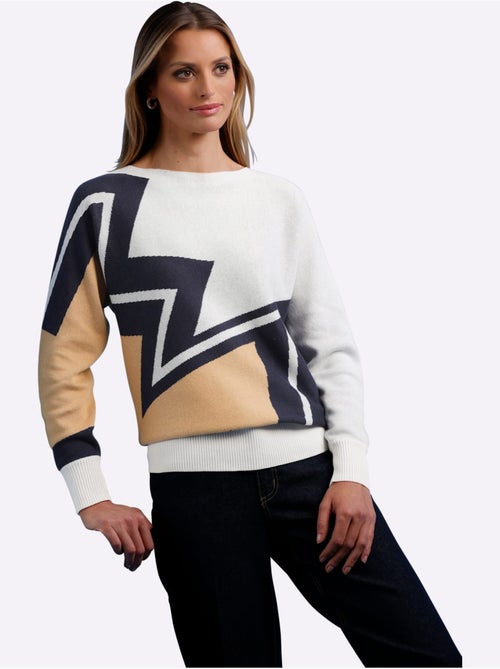 Pull à Manches Longues Tricot Intarsia De Qualité - Taille Standard - Helline - Kiabi Pull à Manches Longues Tricot Intarsia De Qualité - Taille Standard - Helline - Kiabi