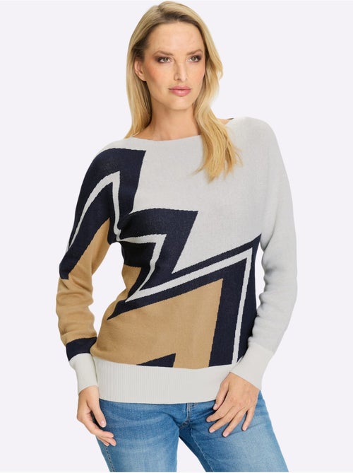 Pull à Manches Longues Tricot Intarsia De Qualité - Taille Standard - Helline - Kiabi Pull à Manches Longues Tricot Intarsia De Qualité - Taille Standard - Helline - Kiabi