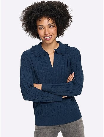 Pull à manches longues volants au col - taille standard - helline