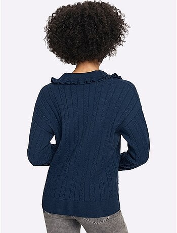 Pull à manches longues volants au col - taille standard - helline