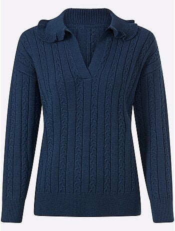 Pull à manches longues volants au col - taille standard - helline