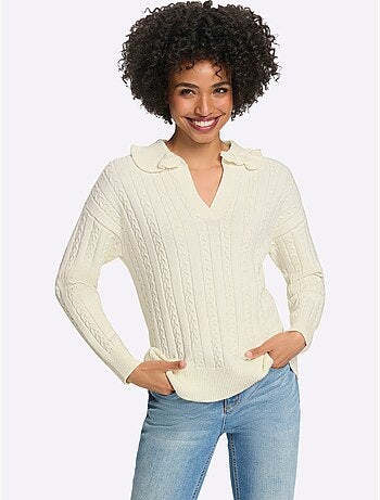 Pull à manches longues volants au col - taille standard - helline