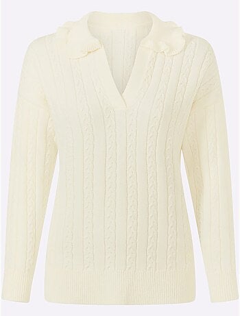 Pull à manches longues volants au col - taille standard - helline