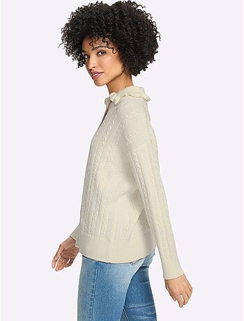 Pull à manches longues volants au col - taille standard - helline