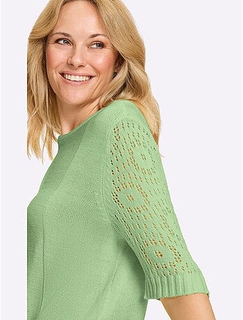 Pull à manches mi-longues avec motif ajouré et col rond - taille standard - moda vilona
