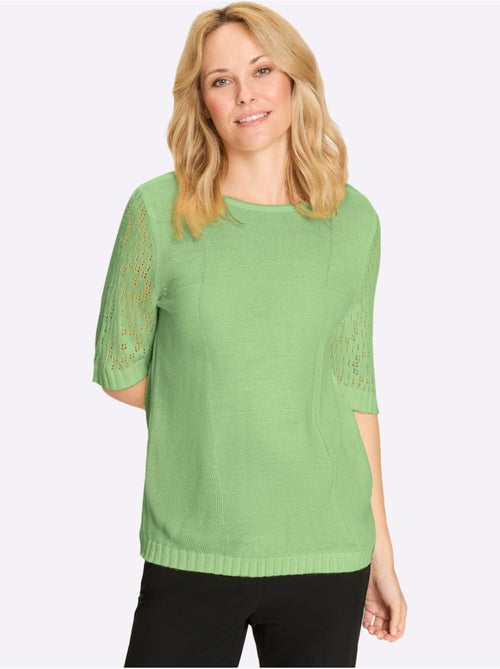 Pull à manches mi-longues avec motif ajouré et encolure ronde - Taille standard - Moda Vilona - Kiabi