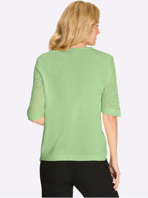 Pull à manches mi-longues avec motif ajouré et encolure ronde - Taille standard - Moda Vilona - Kiabi