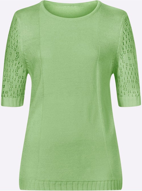 Pull à manches mi-longues avec motif ajouré et encolure ronde - Taille standard - Moda Vilona - Kiabi