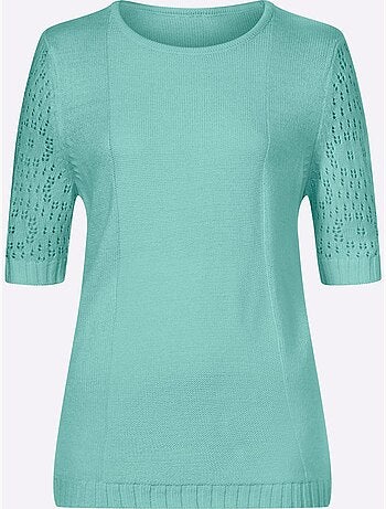 Pull à manches mi-longues avec motif ajouré et col rond - Taille standard - Moda Vilona