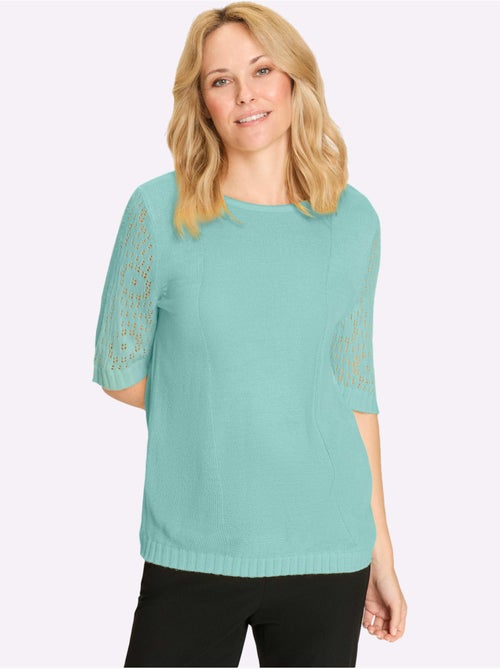 Pull à manches mi-longues avec motif ajouré et encolure ronde - Taille standard - Moda Vilona - Kiabi Pull à manches mi-longues avec motif ajouré et encolure ronde - Taille standard - Moda Vilona - Kiabi