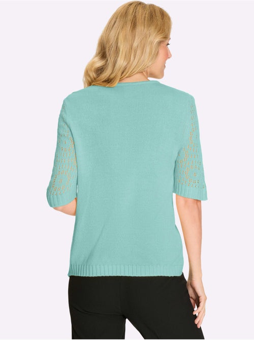 Pull à manches mi-longues avec motif ajouré et encolure ronde - Taille standard - Moda Vilona - Kiabi Pull à manches mi-longues avec motif ajouré et encolure ronde - Taille standard - Moda Vilona - Kiabi