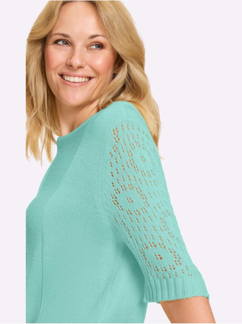 Pull à manches mi-longues avec motif ajouré et encolure ronde - Taille standard - Moda Vilona - Kiabi Pull à manches mi-longues avec motif ajouré et encolure ronde - Taille standard - Moda Vilona - Kiabi