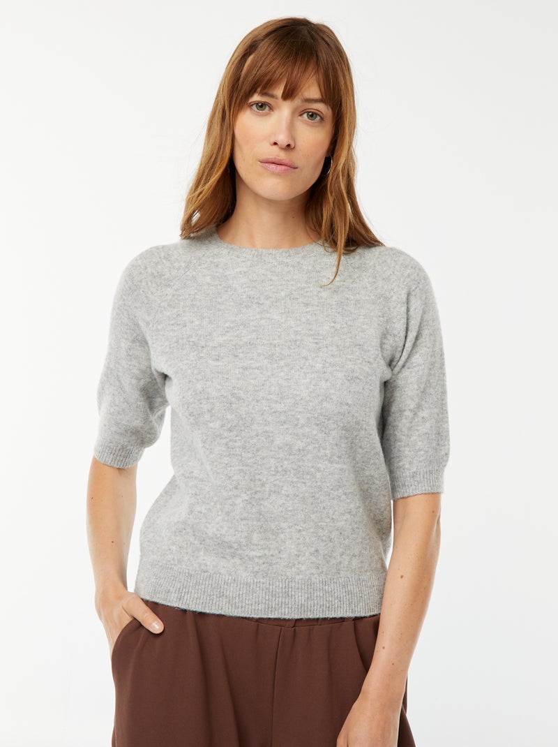 Pull à manches mi-longues en maille tricot Gris - Kiabi