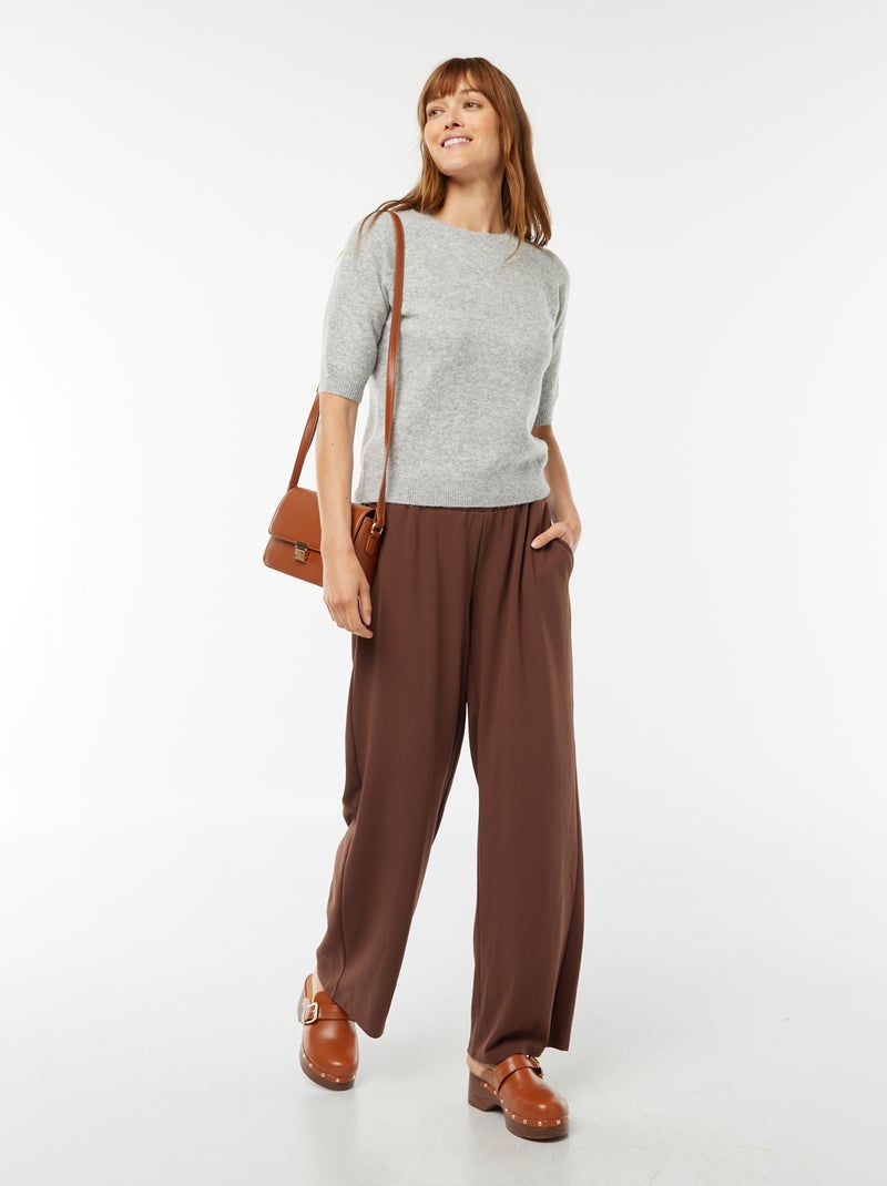 Pull à manches mi-longues en maille tricot Gris - Kiabi