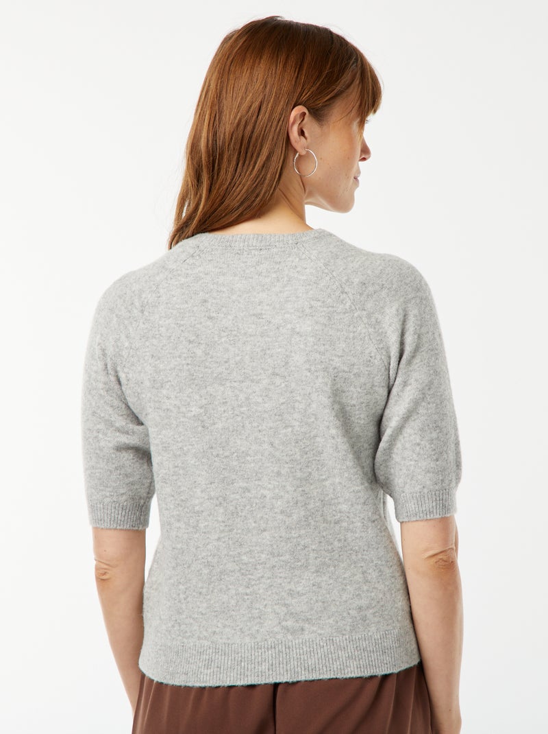 Pull à manches mi-longues en maille tricot Gris - Kiabi