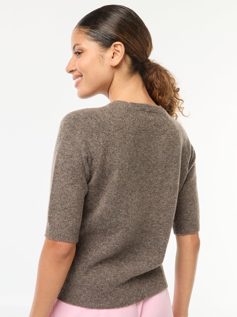 Pull à manches mi-longues en maille tricot Marron - Kiabi