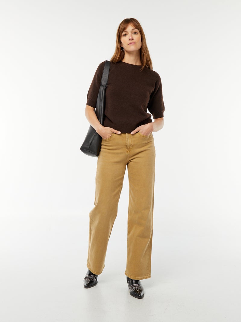 Pull à manches mi-longues en maille tricot Marron - Kiabi
