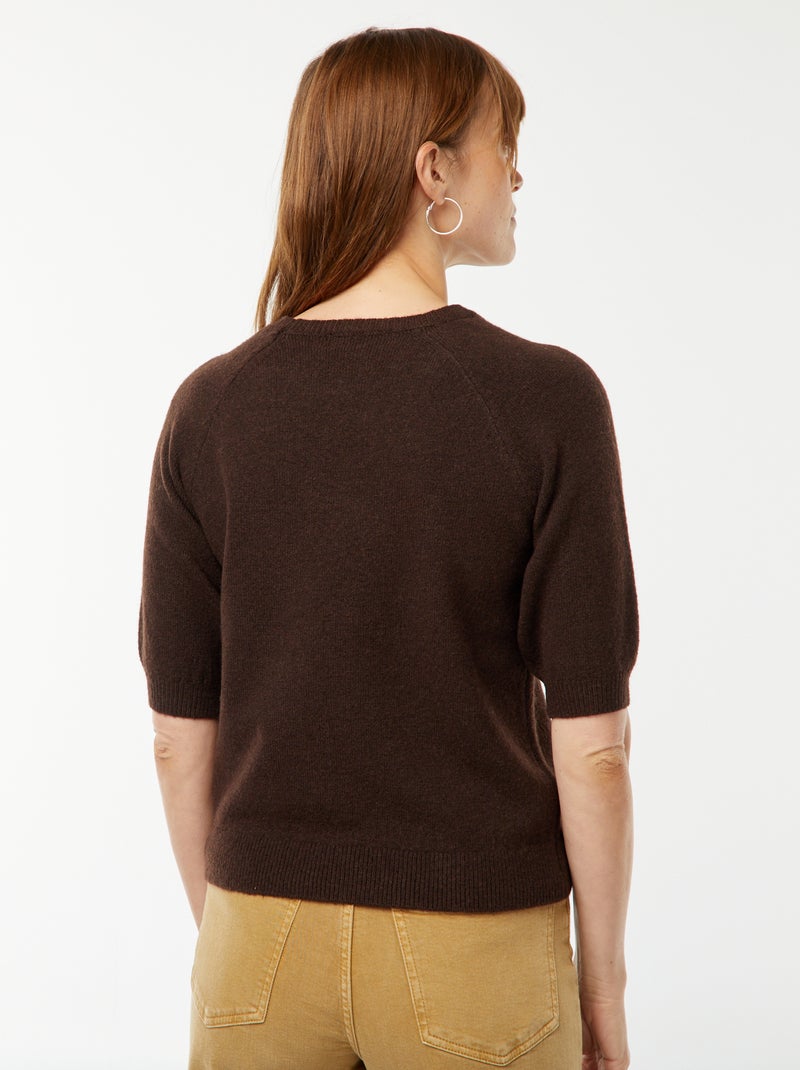 Pull à manches mi-longues en maille tricot Marron - Kiabi