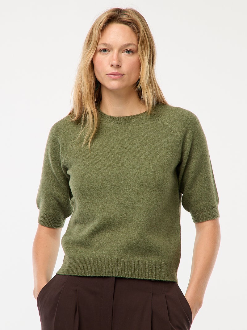 Pull à manches mi-longues en maille tricot Vert - Kiabi