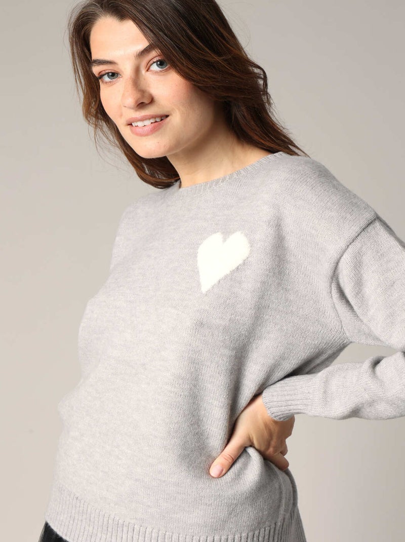 Pull à motif cœur 'Deeluxe' Gris clair - Kiabi