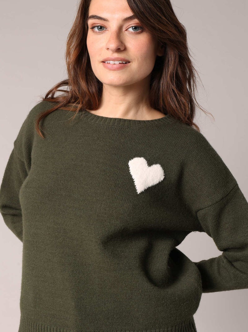 Pull à motif cœur 'Deeluxe' Vert bouteille - Kiabi