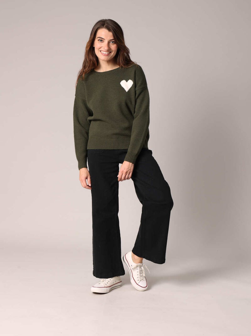 Pull à motif cœur 'Deeluxe' Vert bouteille - Kiabi