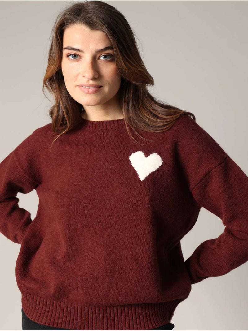 Pull à motif cœur 'deeluxe' Violet prune - Kiabi