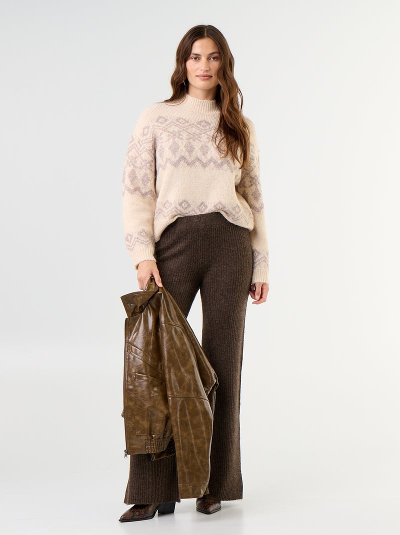 Pull à motif en maille grosse jauge Beige - Kiabi