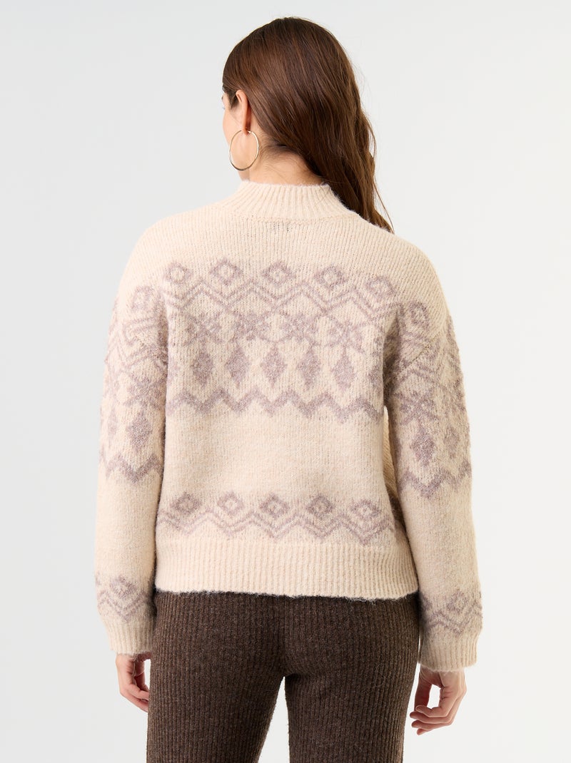 Pull à motif en maille grosse jauge Beige - Kiabi