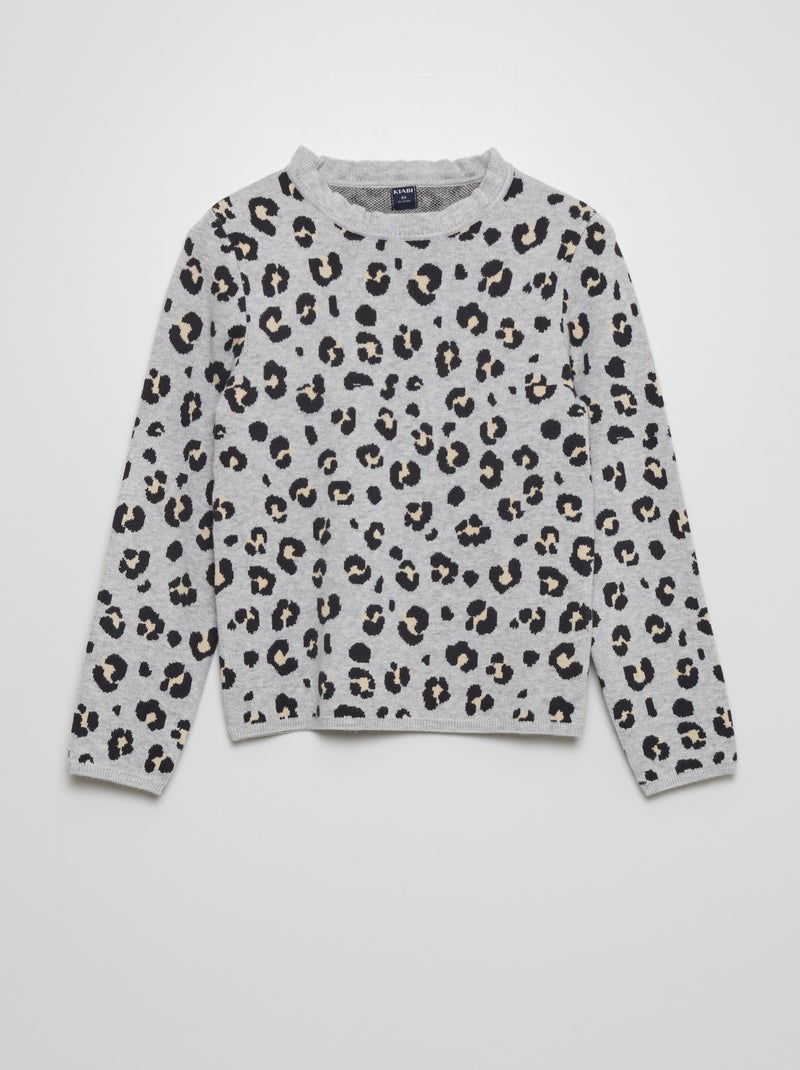 Pull à motif et col à froufrous Gris - Kiabi