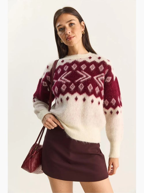 Pull à motif ethnique en maille épaisse et col rond lucci - Kiabi Pull à motif ethnique en maille épaisse et col rond lucci - Kiabi