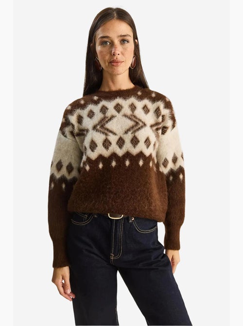 Pull à motif ethnique en maille épaisse et col rond lucci - Kiabi Pull à motif ethnique en maille épaisse et col rond lucci - Kiabi