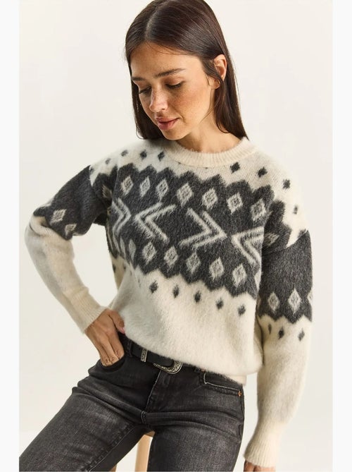 Pull à motif ethnique en maille épaisse et col rond lucci - Kiabi Pull à motif ethnique en maille épaisse et col rond lucci - Kiabi