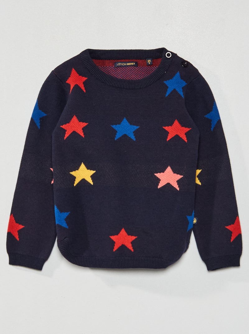 Pull à motif étoilé bleu marine - Kiabi