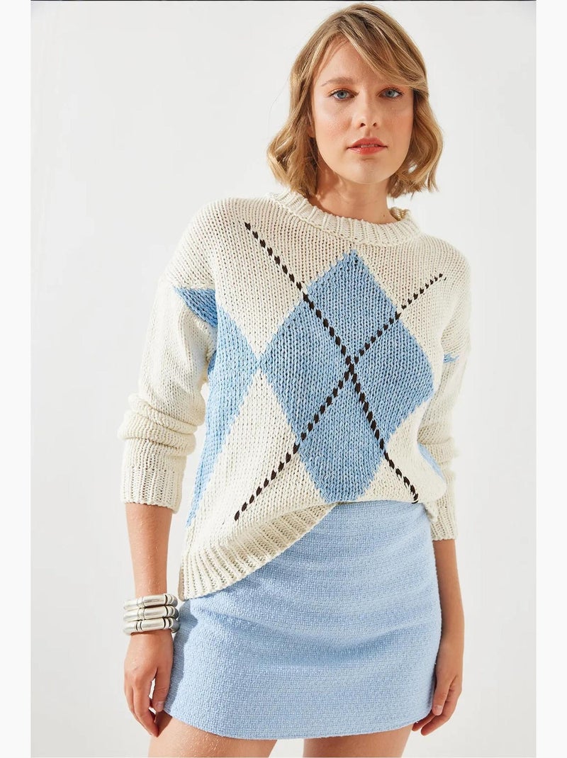 Pull à motif losanges lucci Bleu ciel - Kiabi