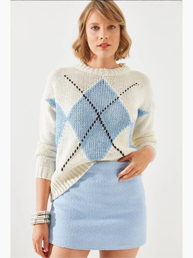Pull à motif losanges lucci Bleu ciel - Kiabi