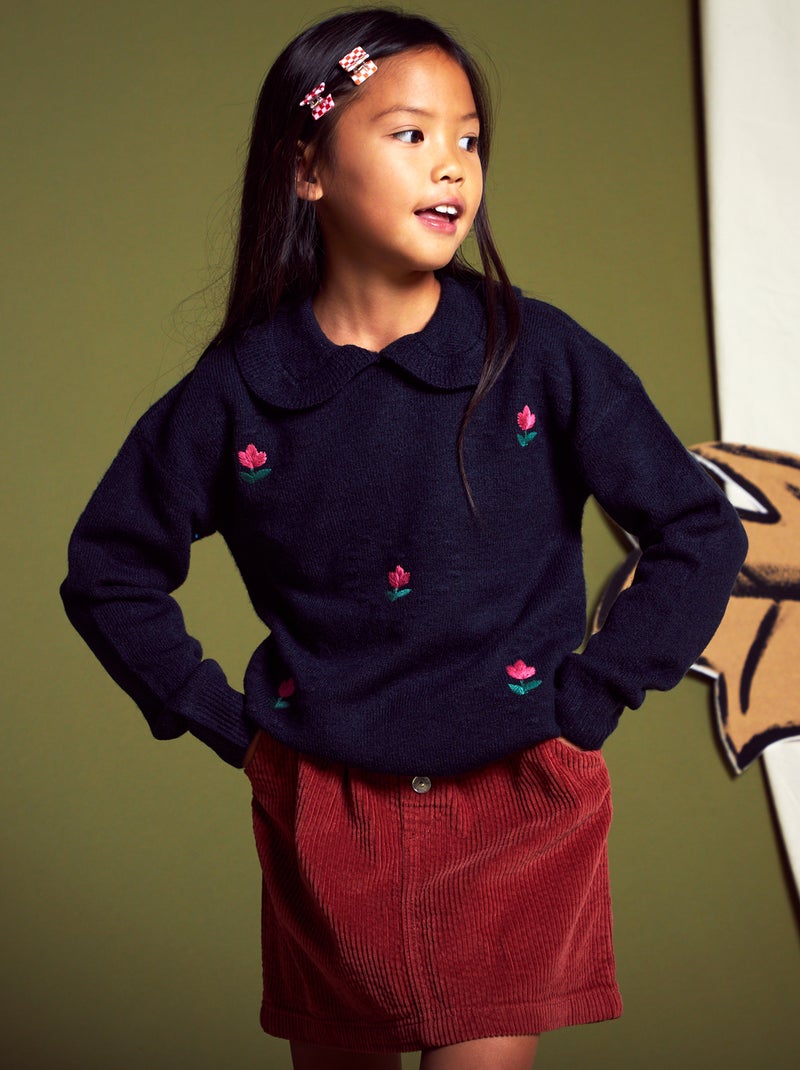 Pull à motifs avec col claudine bleu marine - Kiabi