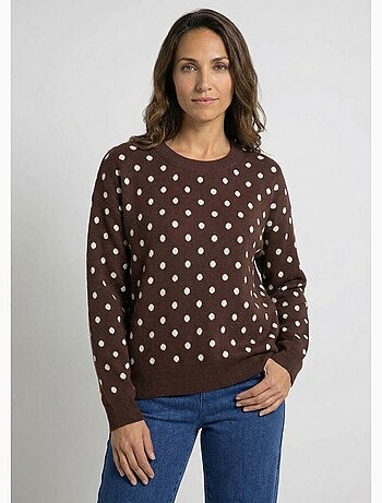 Pull à pois col rond, maille jacquard - AFIBEL