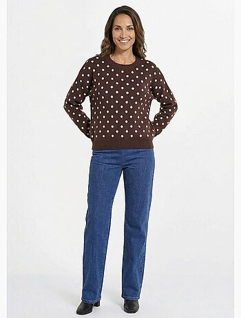 Pull à pois col rond, maille jacquard - AFIBEL