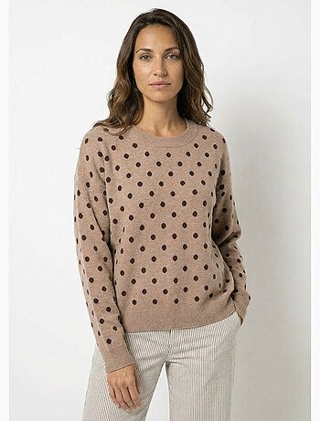 Pull à pois col rond, maille jacquard - AFIBEL