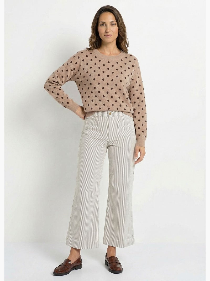 Pull à pois col rond, maille jacquard - AFIBEL Taupe - Kiabi