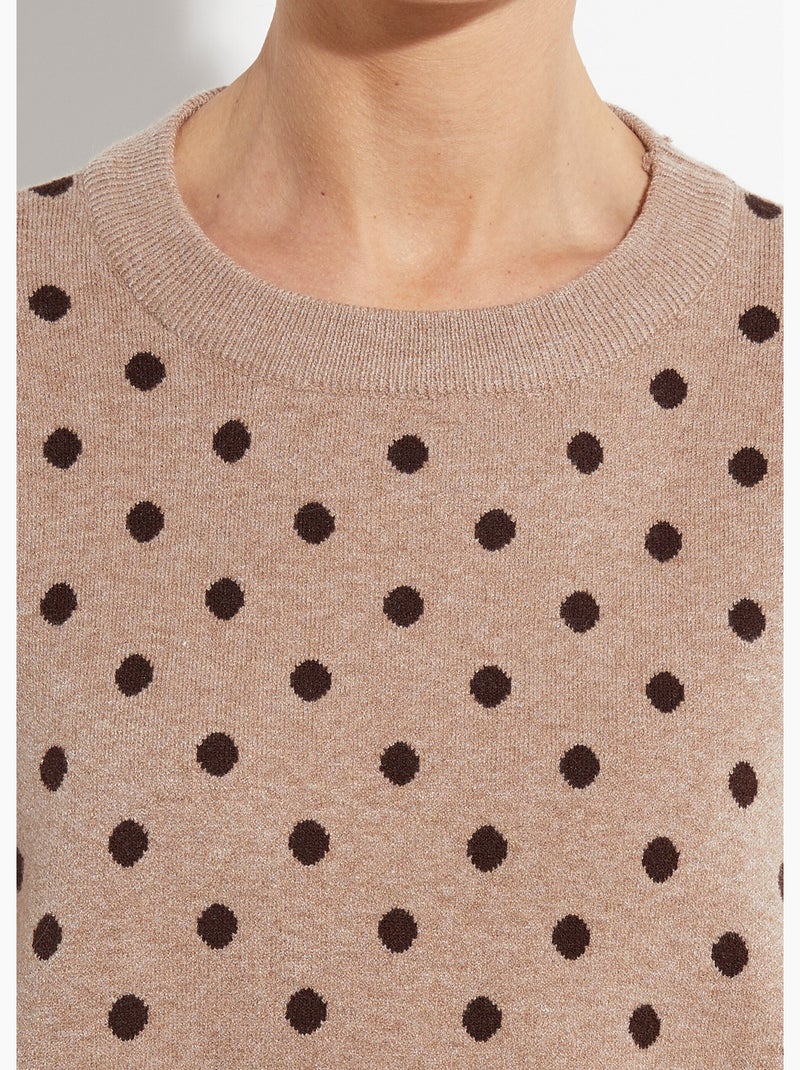 Pull à pois col rond, maille jacquard - AFIBEL Taupe - Kiabi